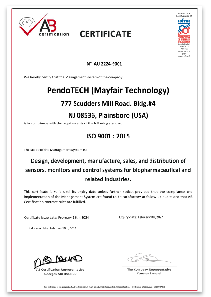 pendotech-ISO 9001 Certificate